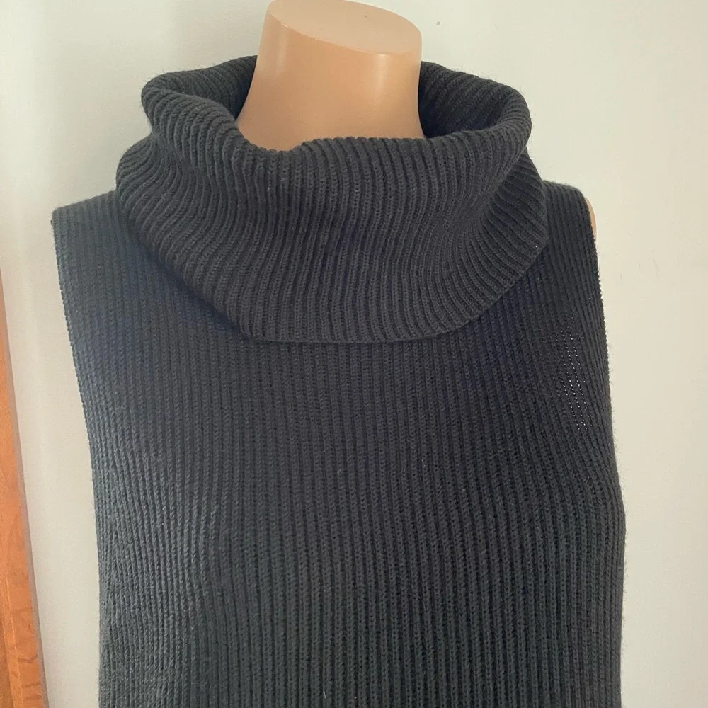 Wool mix black super cowl dress tunic Danier sleeveless - Picture 3 of 7